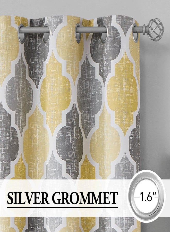 Beauoop 100% Blackout Curtains 96 Inches Long 2 Panels for Bedroom Living Room Yellow Grey Moroccan Geo Room Darkening Thermal Insulated Soundproof Grommet Top Window Treatments Drapes, 50x95 Set of 2 - Image 2